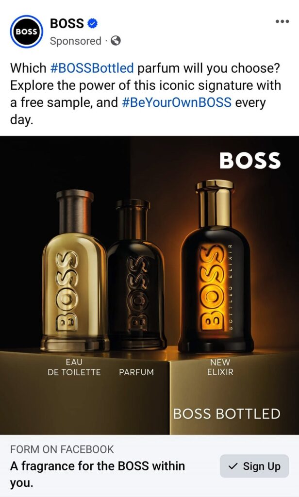 BOSS Bottled Perfume sample ad facebook