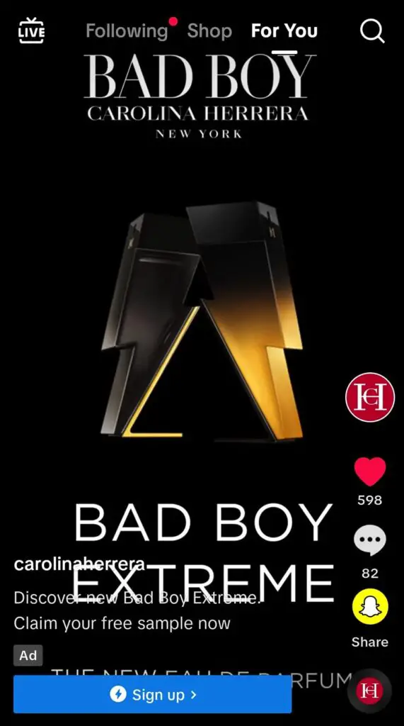 Carolina Herrera Bad Boy samples ad tiktok