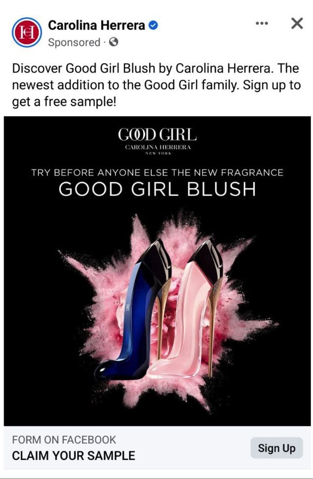 Carolina Herrera Good Girl Blush sample ad facebook