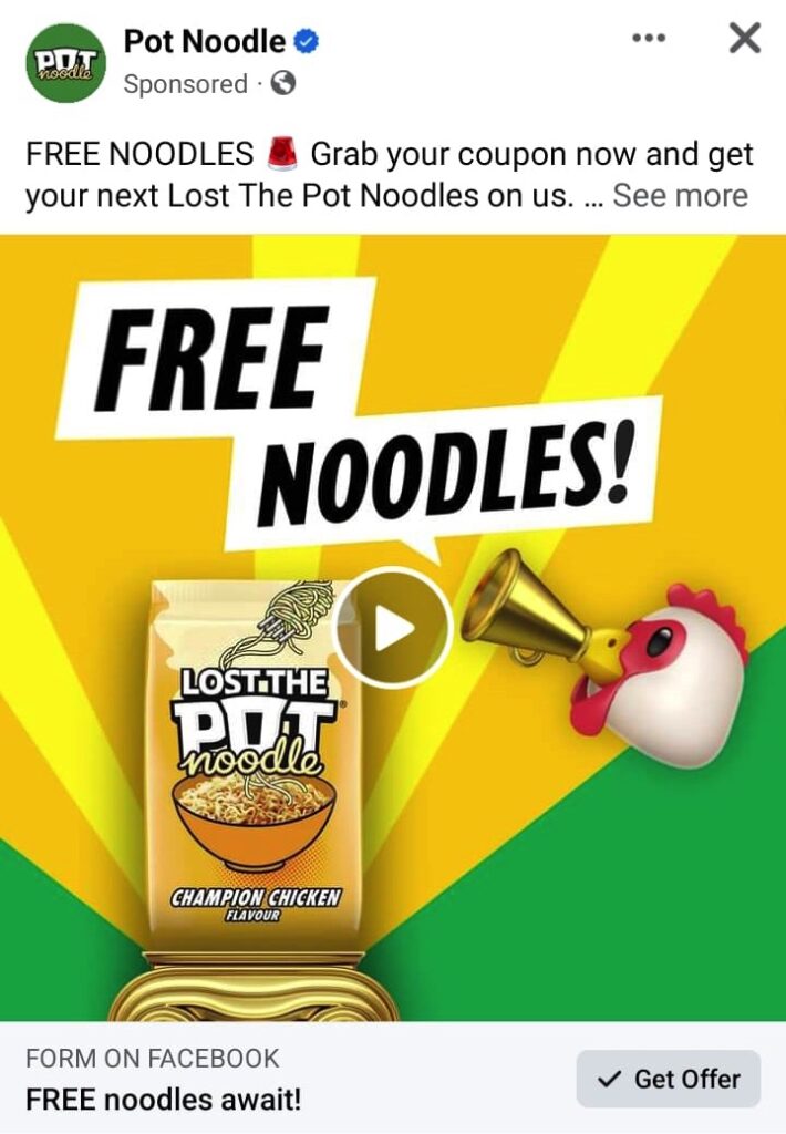 Free Pot Noodle Fusions ad facebook