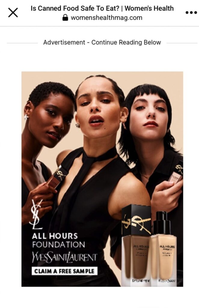 YSL All Hours Foundation sample womens health magazine