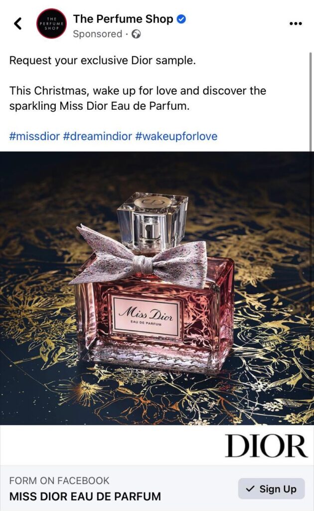 miss dior perfume samples uk ad