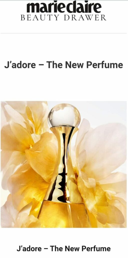 Dior J'adore Parfum sample Marie Claire Beauty Drawer