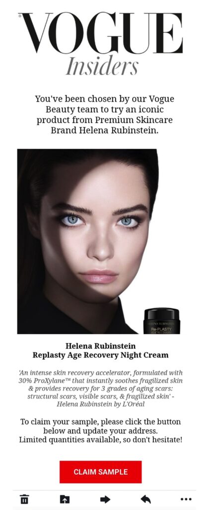 HR Replasty Night Cream sample VOGUE INSIDERS
