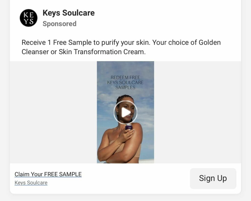 Keys Soulcare Cleanser or Cream sample facebook