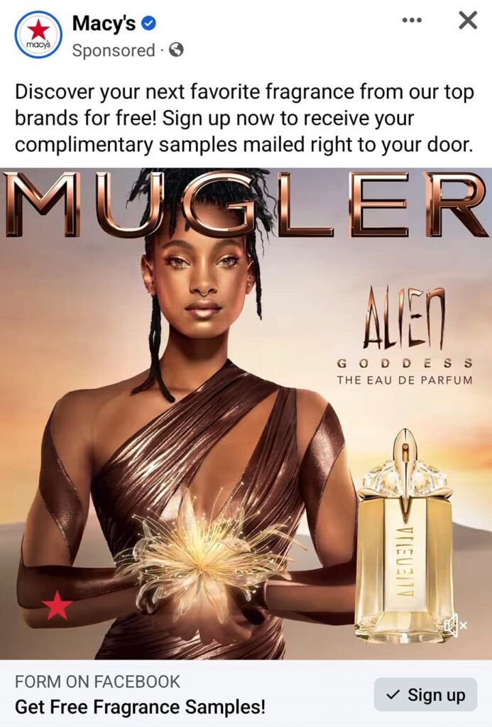 Mugler Alien Goddess Intense Fragrance sample ad Macys