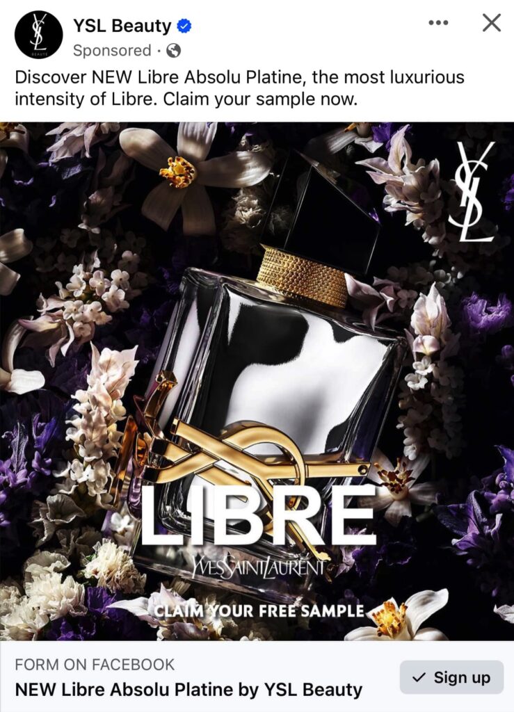 YSL Libre Absolu Platine sample ad Facebook