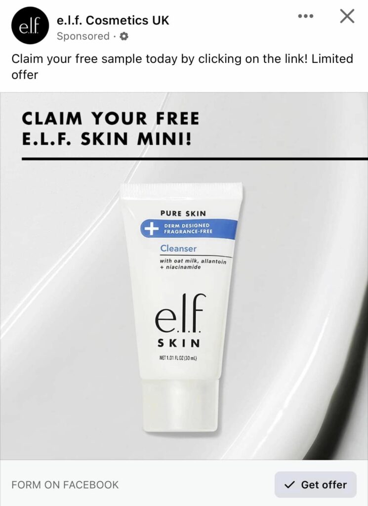 ELF Cosmetics Cleanser sample Pure Skin ad