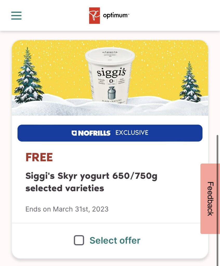 Free Siggis Yogurt  PC Optimum