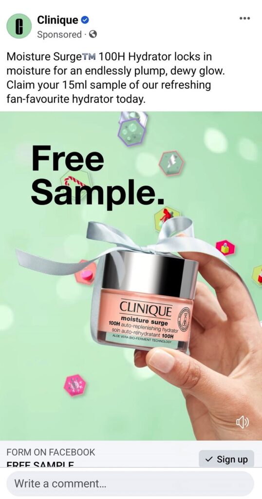 free Clinique Moisture Surge samples ad