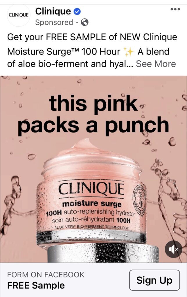 free Clinique Moisture Surge samples ad facebook