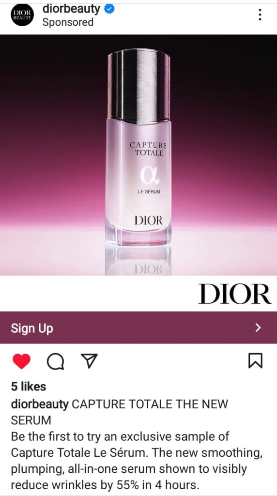 Dior Capture Totale Serum sample ad instagram
