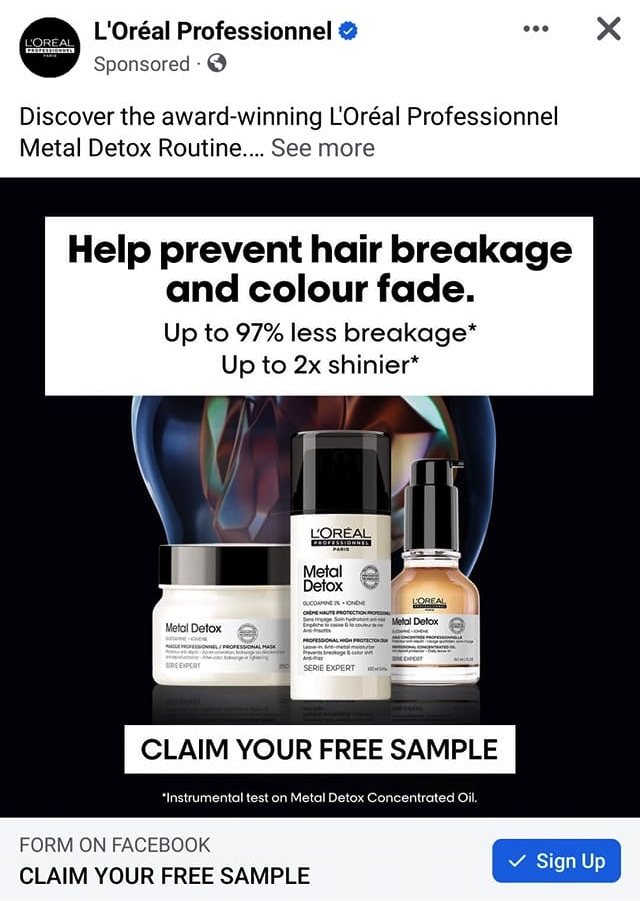 L'Oréal Metal Detox routine samples ad facebook