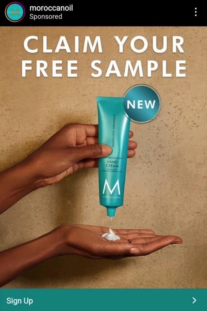 Moroccanoil Hand Cream sample ad instagram
