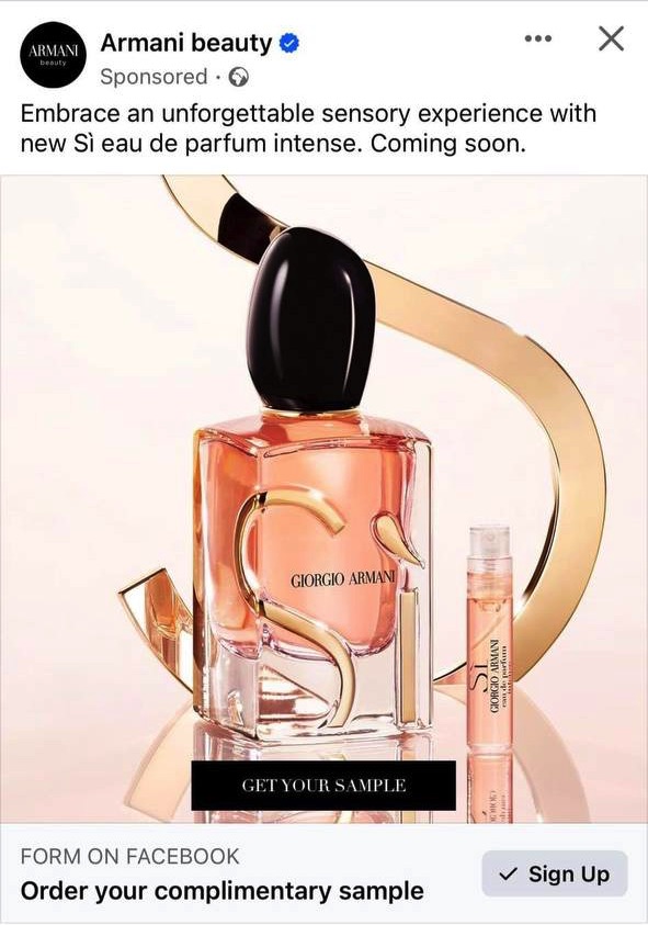 Armani SI Perfume sample ad facebook