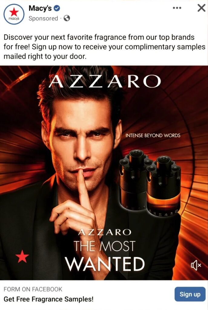 Azzaro The Most Wanted sample ad facebook macys