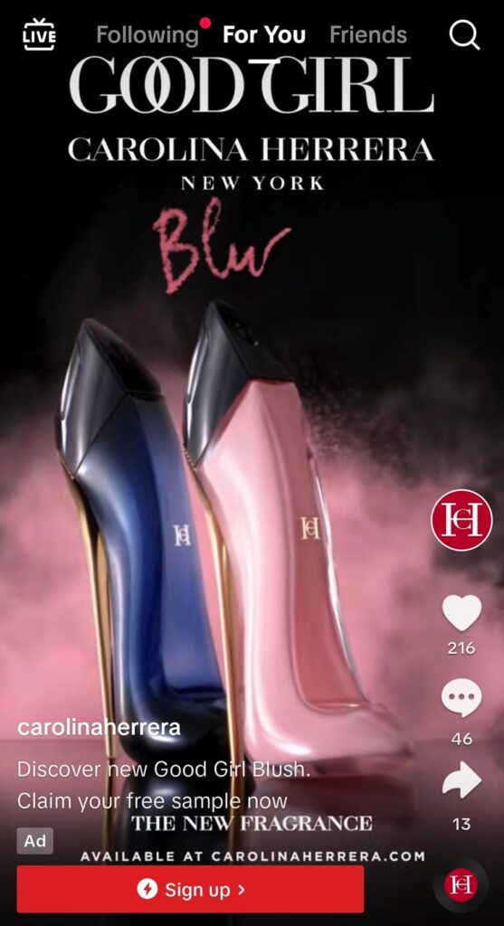 Carolina Herrera Good Girl Blush Perfume sample ad tiktok
