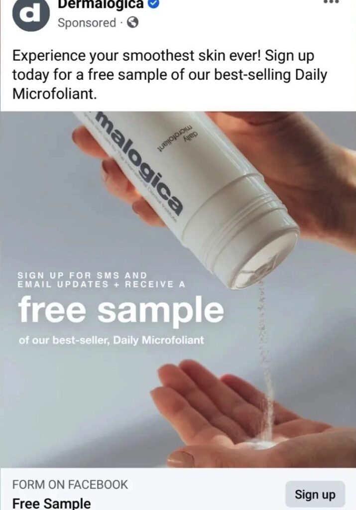 Dermalogica Daily Microfoliant sample ad facebook