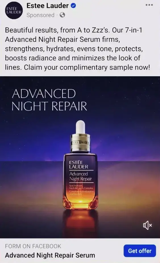 Estee Lauder Advanced Serum sample ad facebook