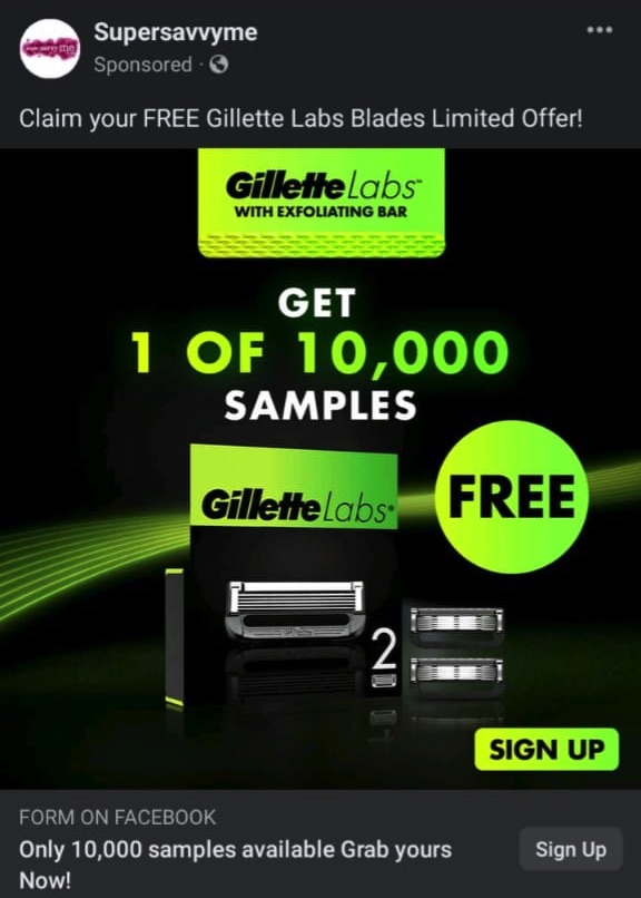 Gillette Labs Blades sample ad facebook supersavvyme