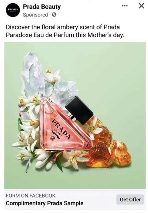 Prada Paradoxe Perfume sample ad Facebook