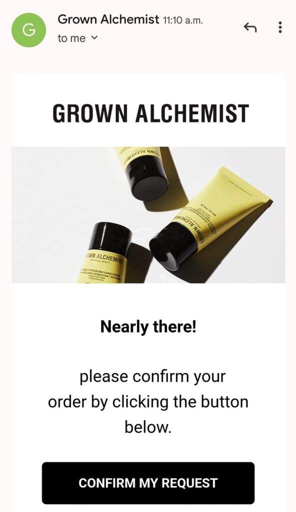 grown alchemist sunscreen sample confirmation email