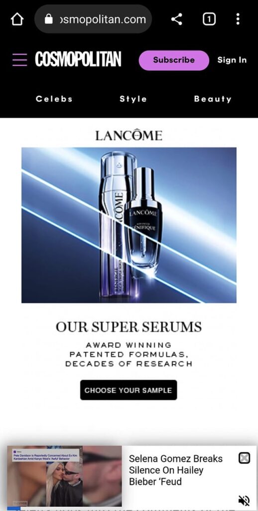 lancome genifique serum sample cosmopolitan