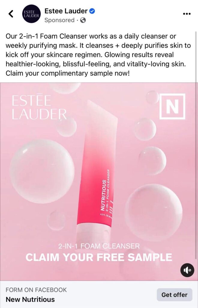 Estée Lauder Foam Cleanser sample ad facebook