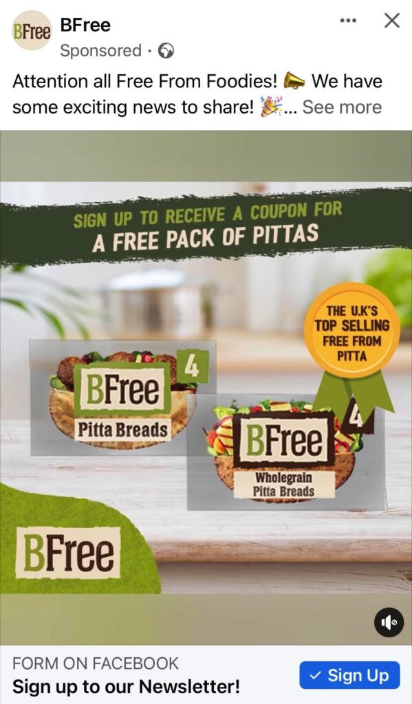 Free Bfree Pitta Bread coupon ad facebook