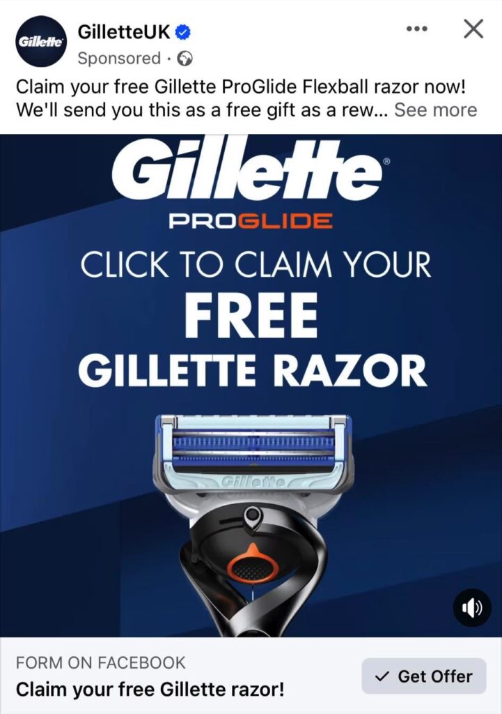Gillette Pro Glide FlexBall Razor sample ad facebook