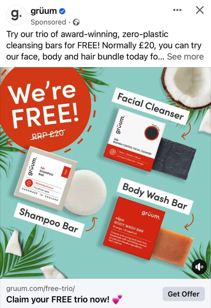 Gruum Cleansing Bars sample pack facebook ad