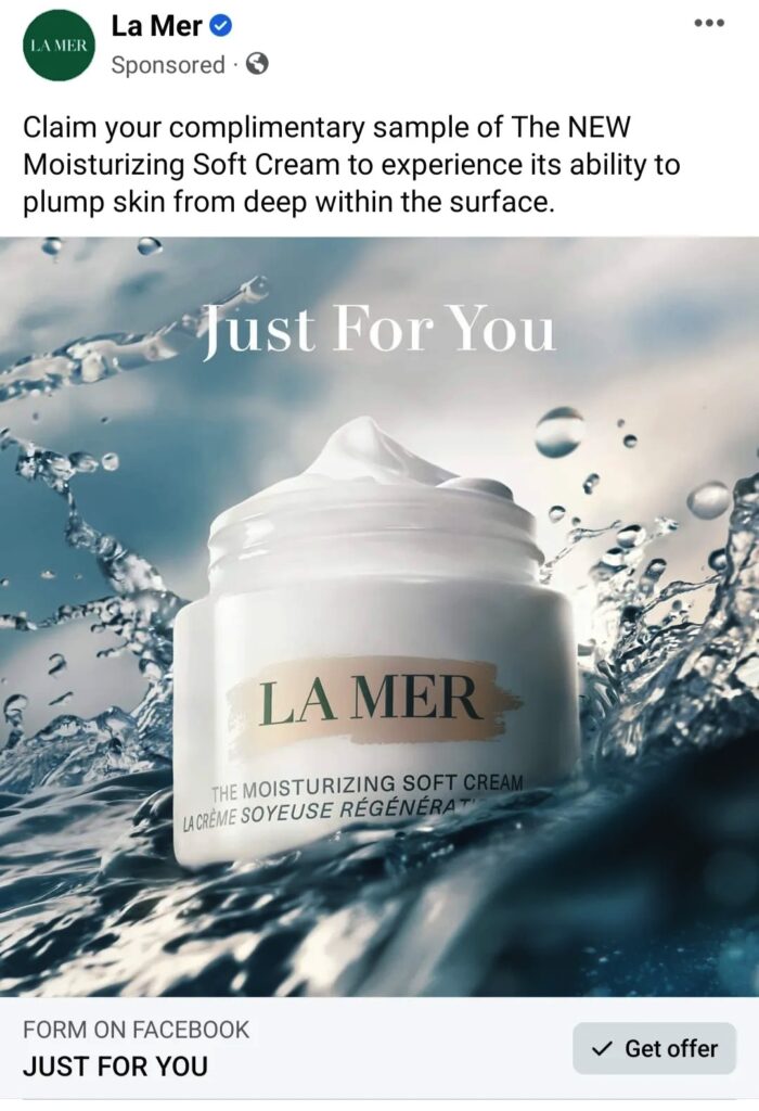 La Mer Moisturizing Soft Cream sample ad facebook