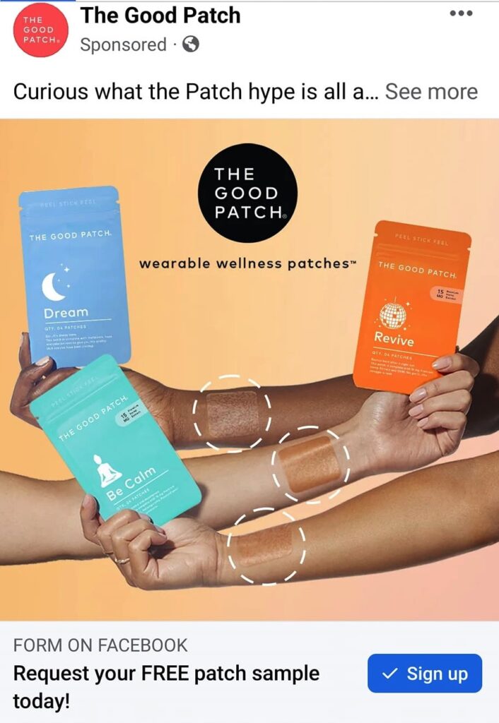 The Good Patch Wellness Patches sample ad facebook