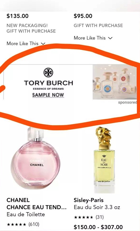 Tory Burch perfume sample ad bloomingdales