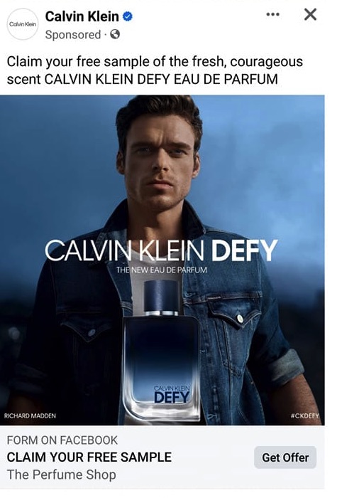 Calvin Klein Defy sample ad facebook