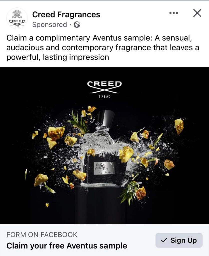 Creed Aventus sample ad facebook