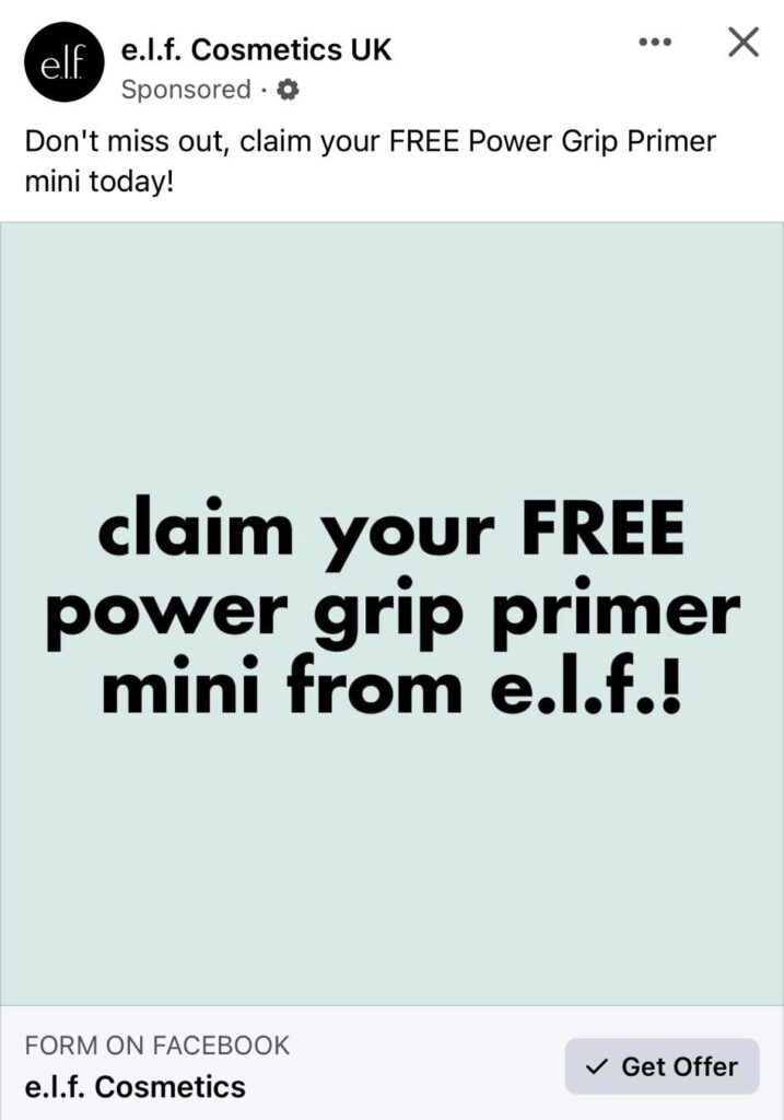 ELF Face Primer sample ad facebook