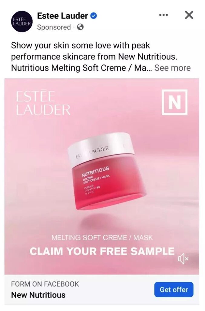 Estée Lauder Nutritious Melting Soft Crème Mask sample ad facebook