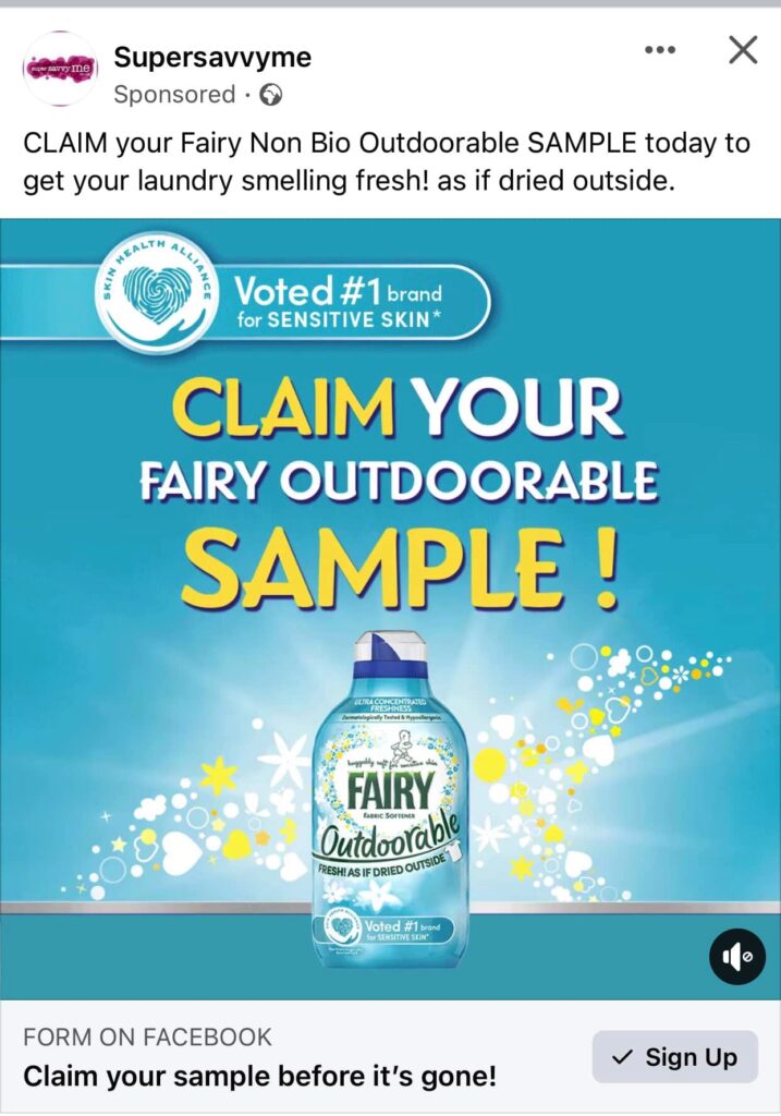 Fairy Non Bio Outdoorable sample ad facebook