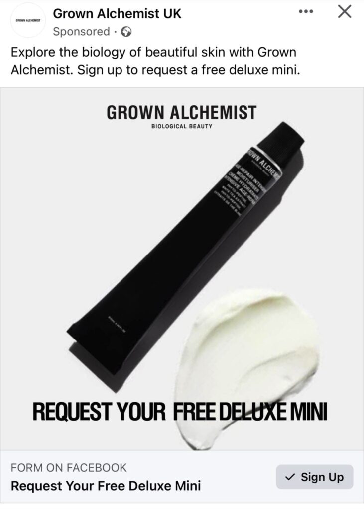 Grown Alchemist Intensive Moisturiser sample ad facebook