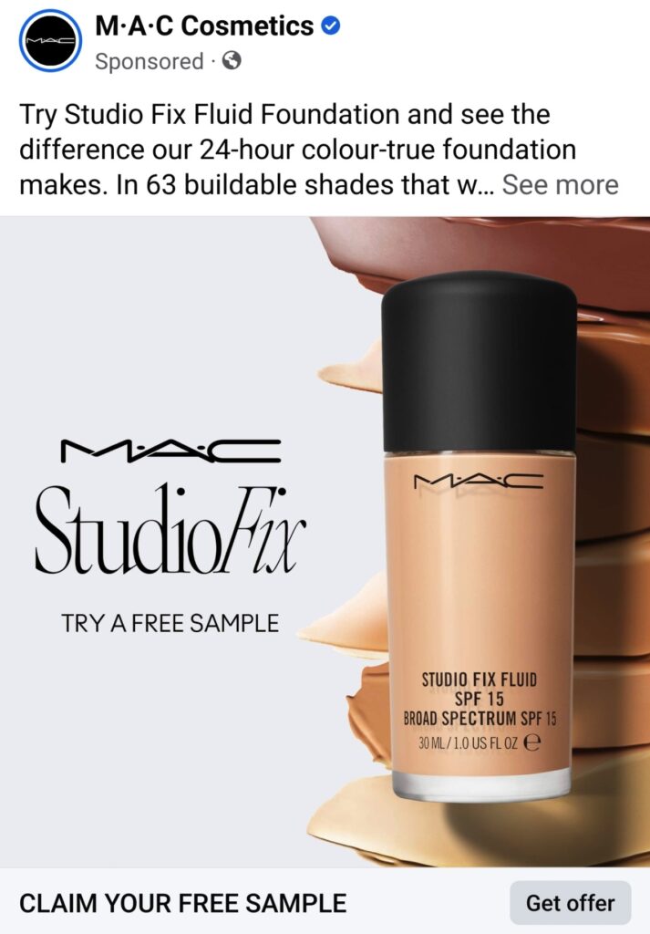 MAC Studio Fix sample ad facebook