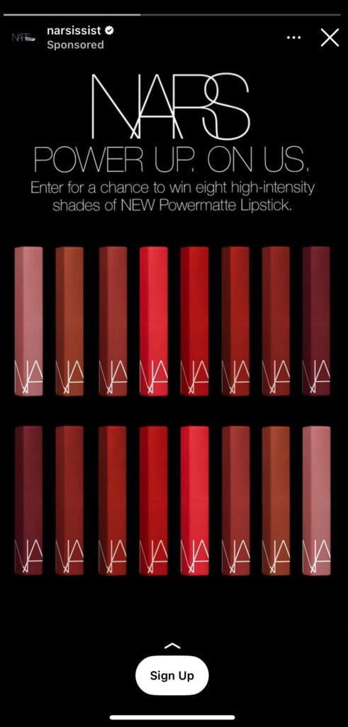 NARS Lipstick sample ad Instagram