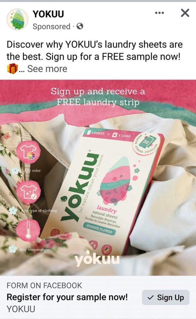 YOKUU Laundry Sheets sample ad facebook