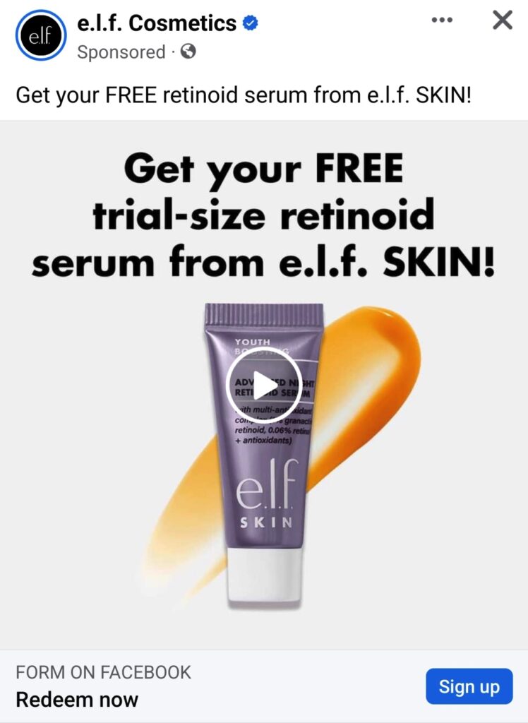 ELF Skin Retinoid Serum sample ad facebook