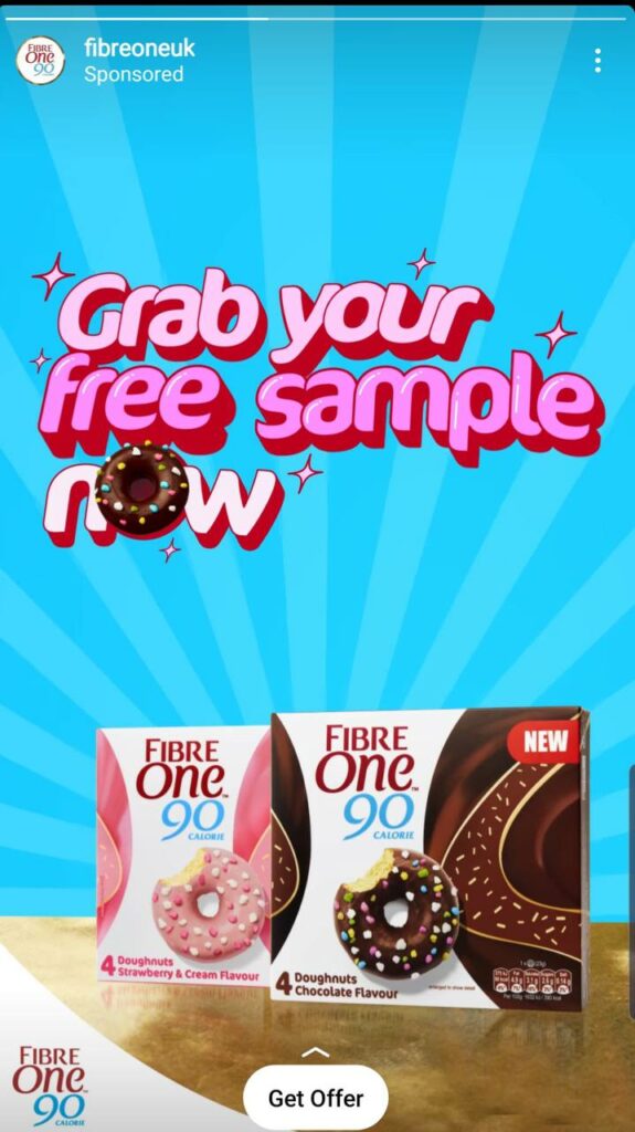 Fibre One Doughnuts sample ad Instagram