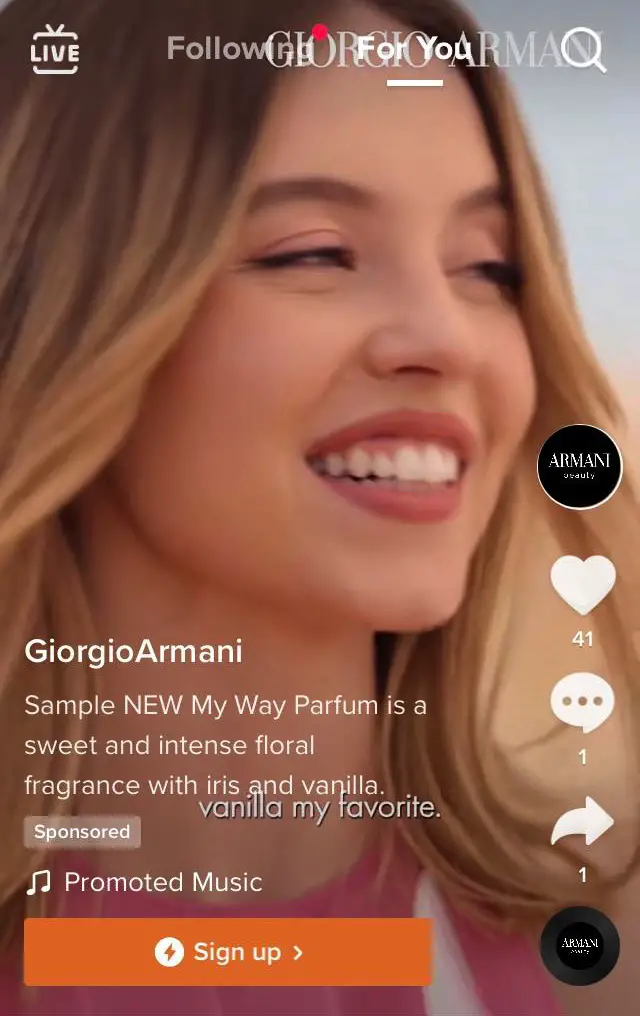 Giorgio Armani My Way sample ad tiktok