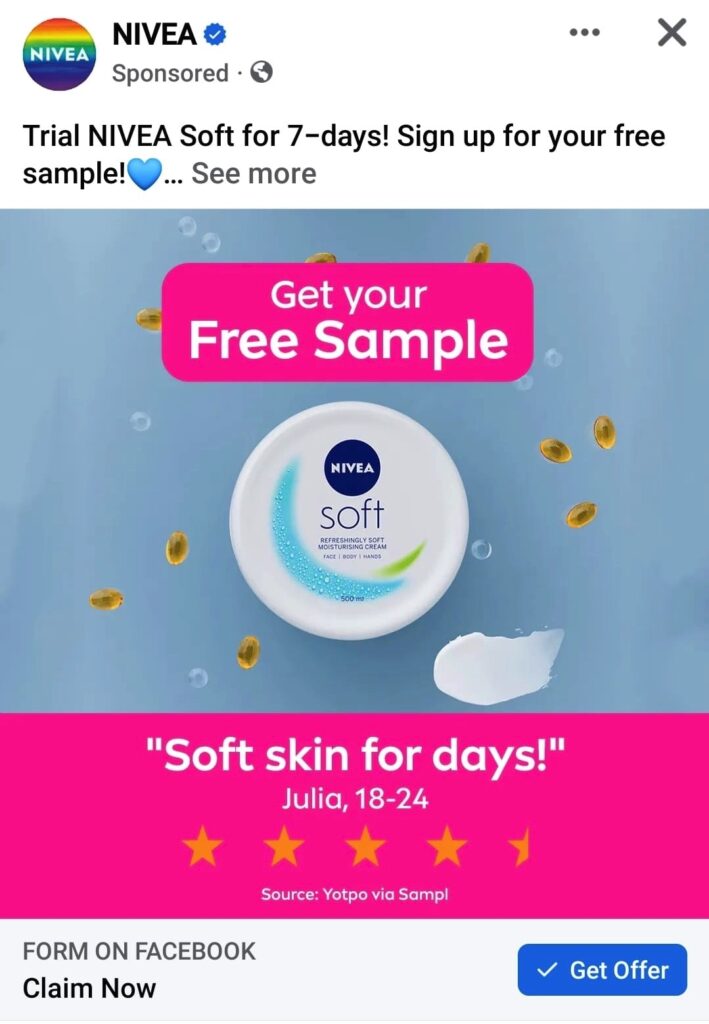 NIVEA Soft Cream sample ad facebook