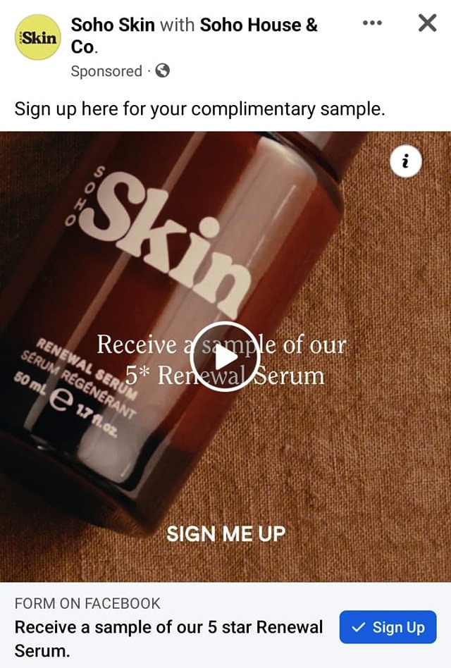 SoHo Skin Renewal Serum sample ad facebook