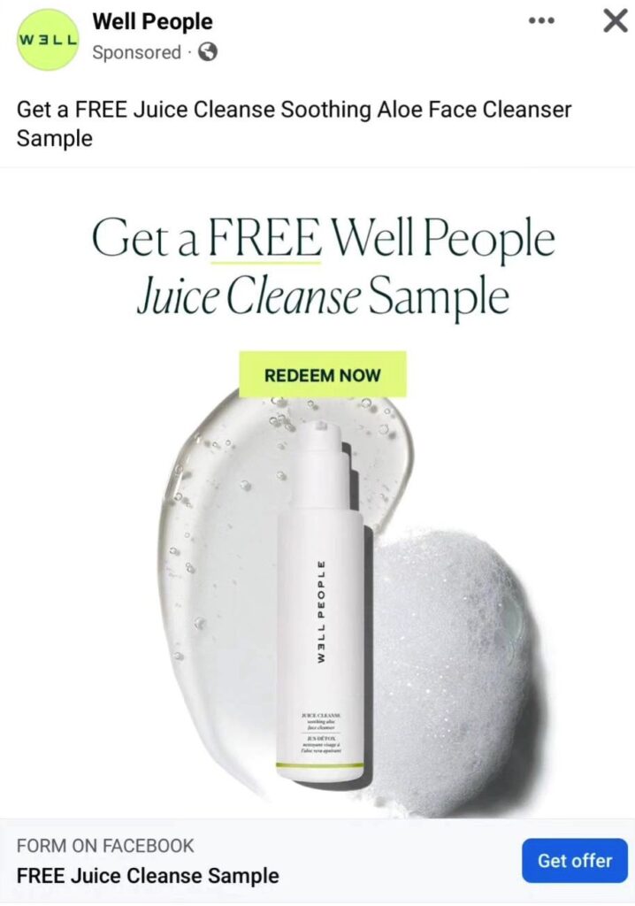 Well People Juice Cleanse Aloe Cleanser sample ad facebook
