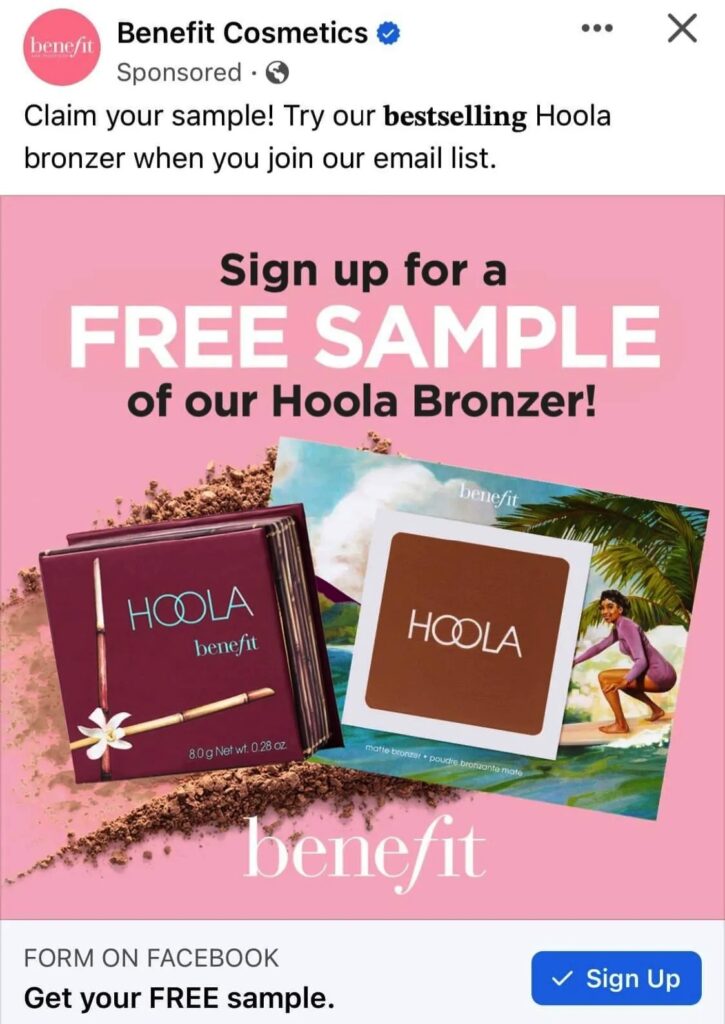 Benefit Hoola Bronzer sample ad facebook